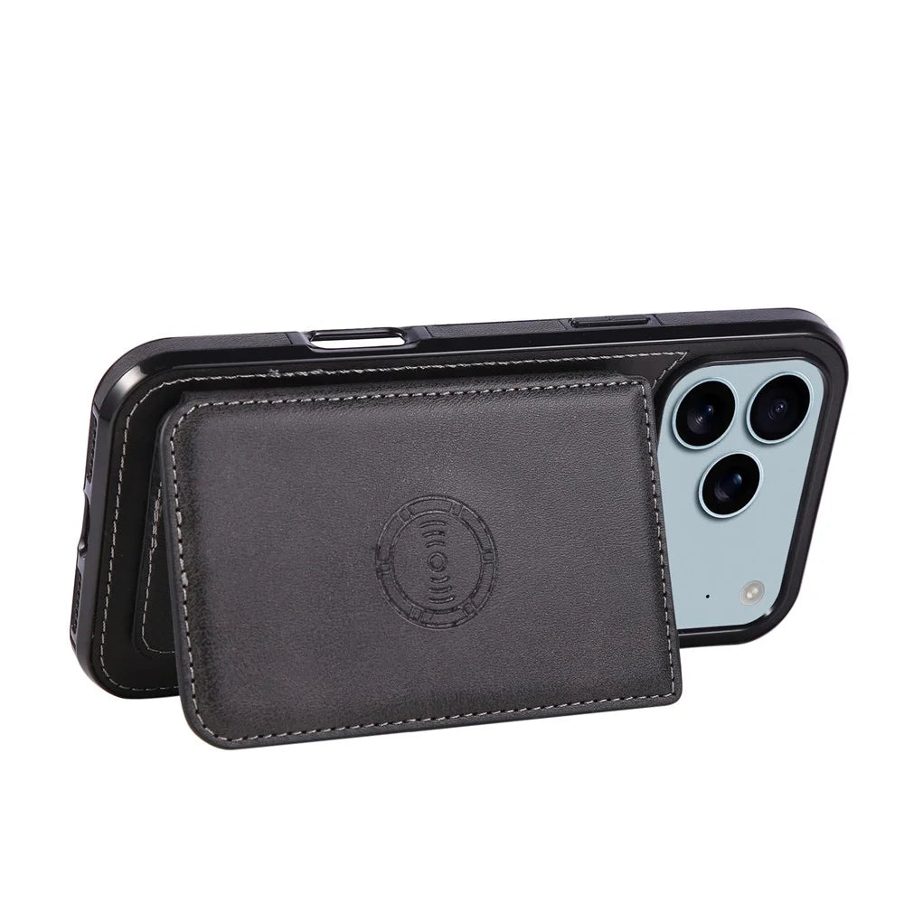 For iPhone 18 Pro / 17 Pro Case Card Holder Kickstand PU Leather + TPU Phone Cover - Black - 4