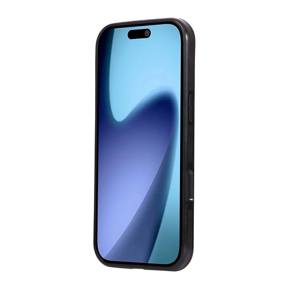 For iPhone 18 Pro / 17 Pro Case Card Holder Kickstand PU Leather + TPU Phone Cover - Black - 6