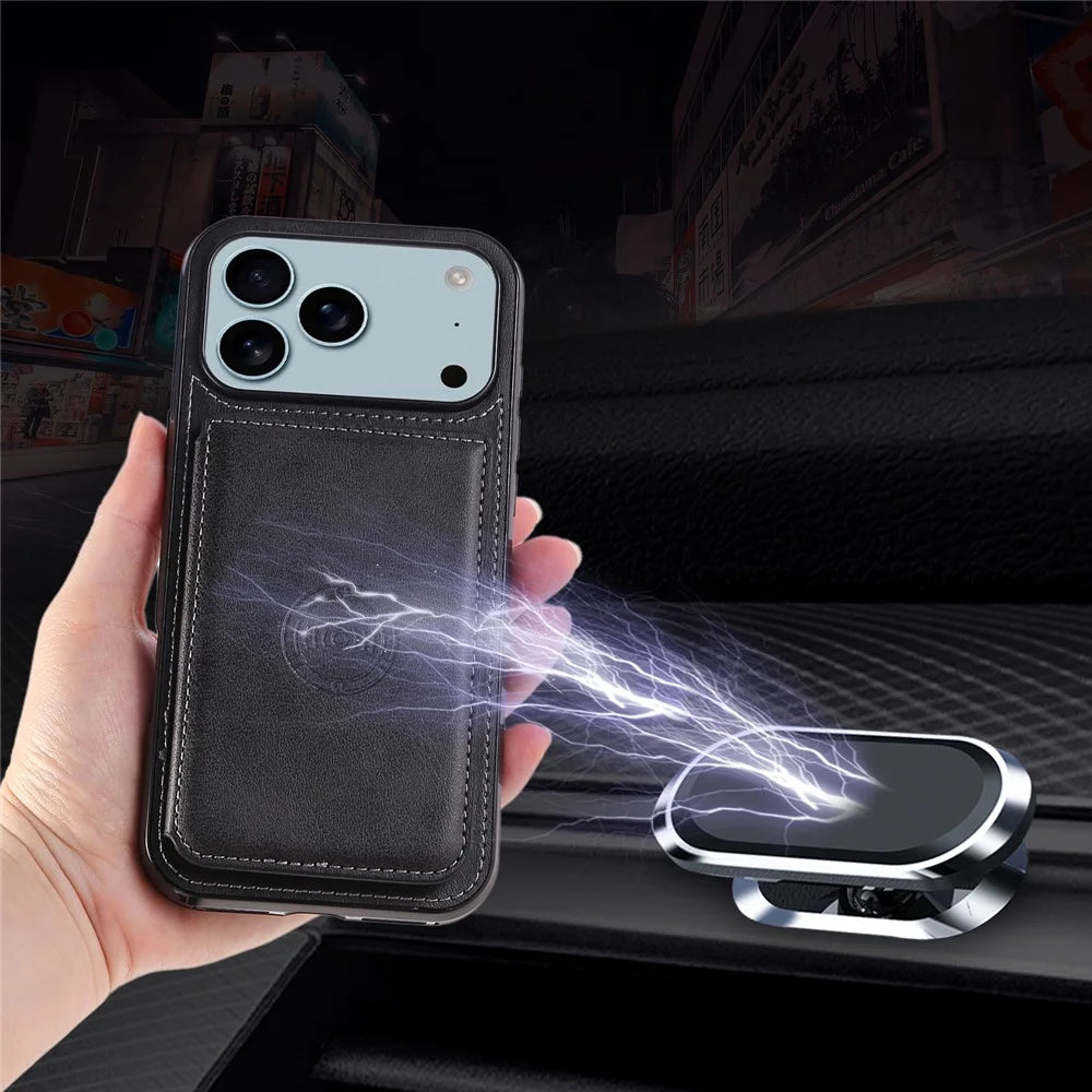 For iPhone 18 Pro / 17 Pro Case Card Holder Kickstand PU Leather + TPU Phone Cover - Black - 7