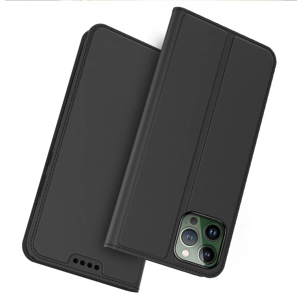 PU Leather + TPU Phone Cover For iPhone 14 Pro Max, Anti-scratch Flip Phone Case Stand with Card Holder - Black - 1