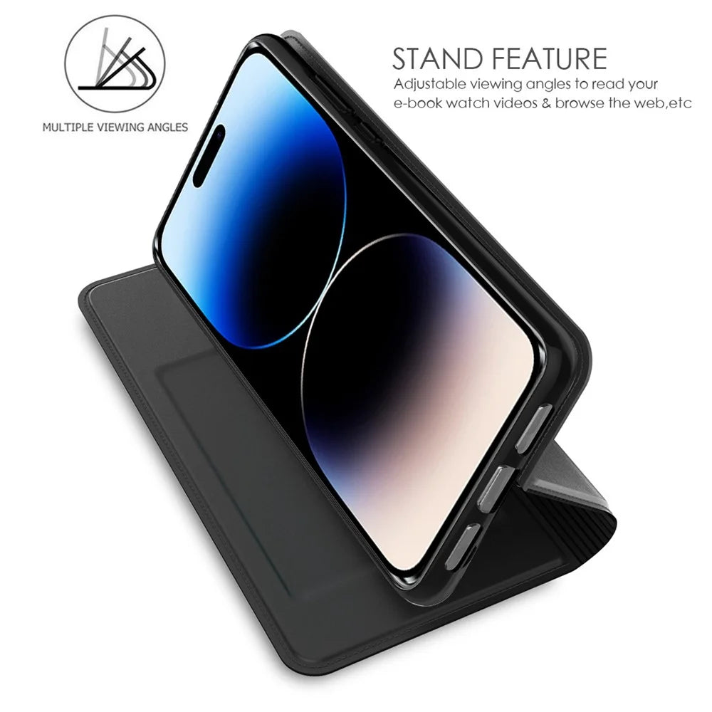PU Leather + TPU Phone Cover For iPhone 14 Pro Max, Anti-scratch Flip Phone Case Stand with Card Holder - Black - 2
