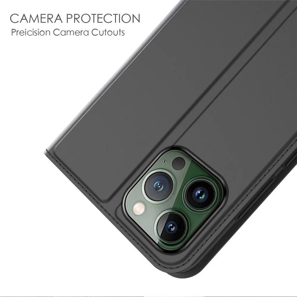 PU Leather + TPU Phone Cover For iPhone 14 Pro Max, Anti-scratch Flip Phone Case Stand with Card Holder - Black - 5
