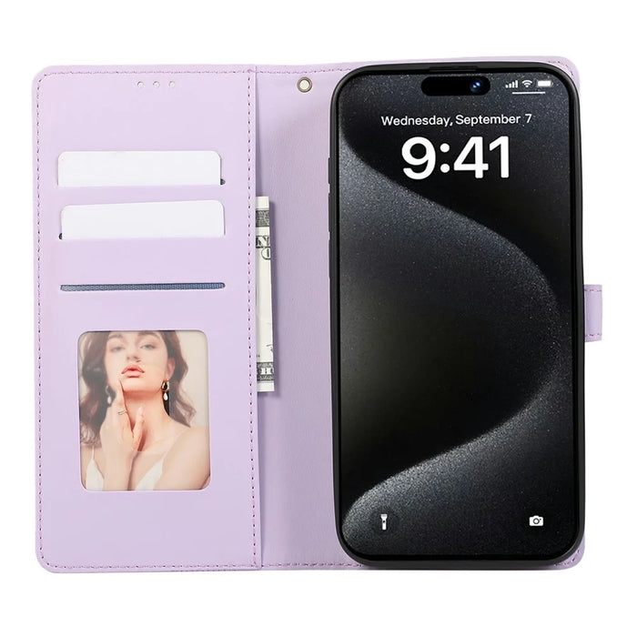 For iPhone 16 Pro Case 3D Rhombus Grid Imprinted Wallet Leather Phone Cover with Lanyard - Purple - 2