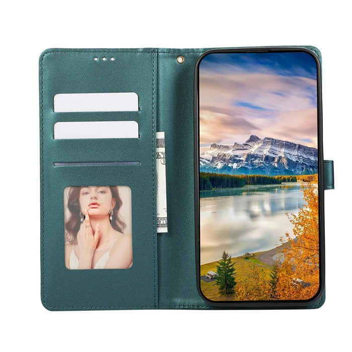 For iPhone 17 Case 3D Rhombus Grid Imprinted Wallet Leather Phone Cover with Lanyard - Green - 2