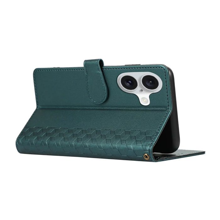 For iPhone 17 Case 3D Rhombus Grid Imprinted Wallet Leather Phone Cover with Lanyard - Green - 4