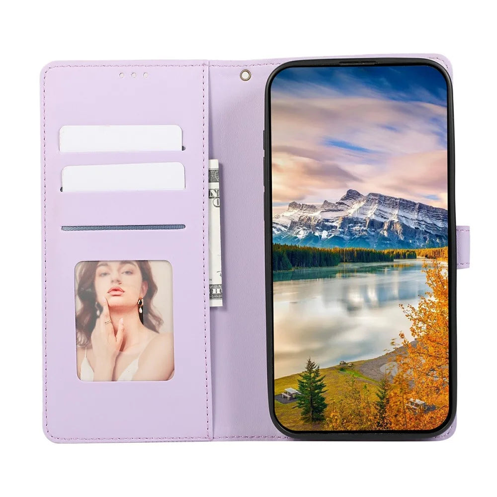 For iPhone Air Case 3D Rhombus Grid Imprinted Wallet Leather Phone Cover with Lanyard - Purple - 2