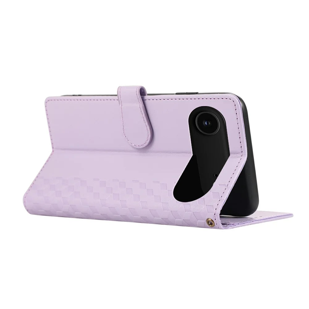 For iPhone Air Case 3D Rhombus Grid Imprinted Wallet Leather Phone Cover with Lanyard - Purple - 4