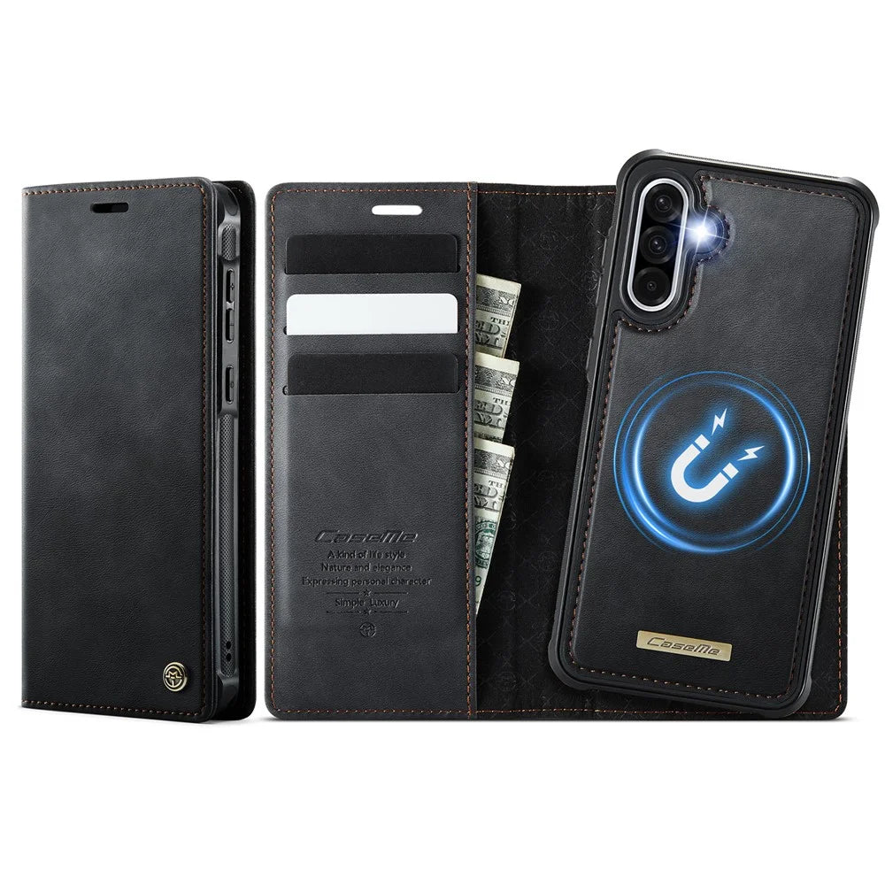 CASEME For Samsung Galaxy A36 5G Magnetic Case  C49 RFID Blocking Detachable Wallet Leather Phone Cover - Black - 1