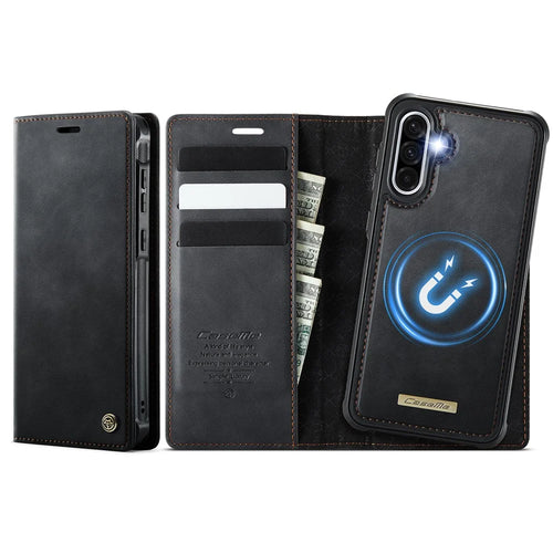 CASEME For Samsung Galaxy A36 5G Magnetic Case  C49 RFID Blocking Detachable Wallet Leather Phone Cover - Black - 1