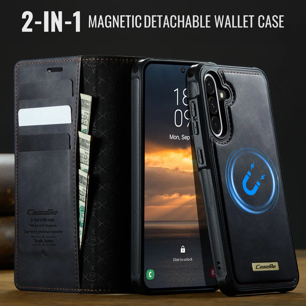 CASEME For Samsung Galaxy A36 5G Magnetic Case  C49 RFID Blocking Detachable Wallet Leather Phone Cover - Black - 4