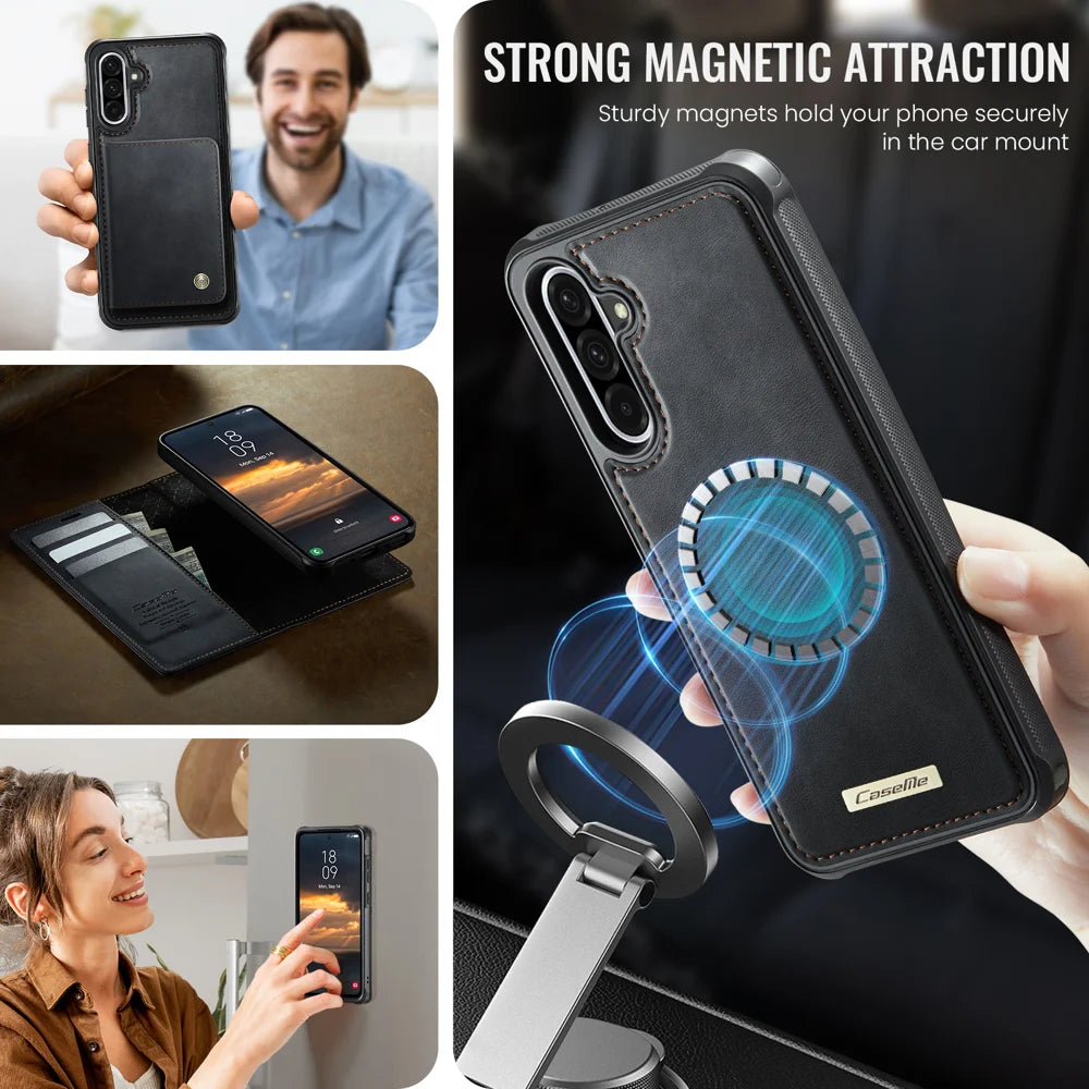 CASEME For Samsung Galaxy A36 5G Magnetic Case  C49 RFID Blocking Detachable Wallet Leather Phone Cover - Black - 5