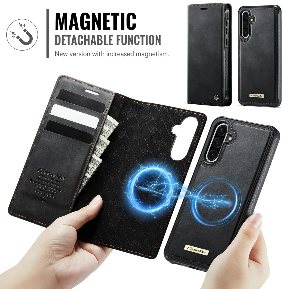 CASEME For Samsung Galaxy A36 5G Magnetic Case  C49 RFID Blocking Detachable Wallet Leather Phone Cover - Black - 6
