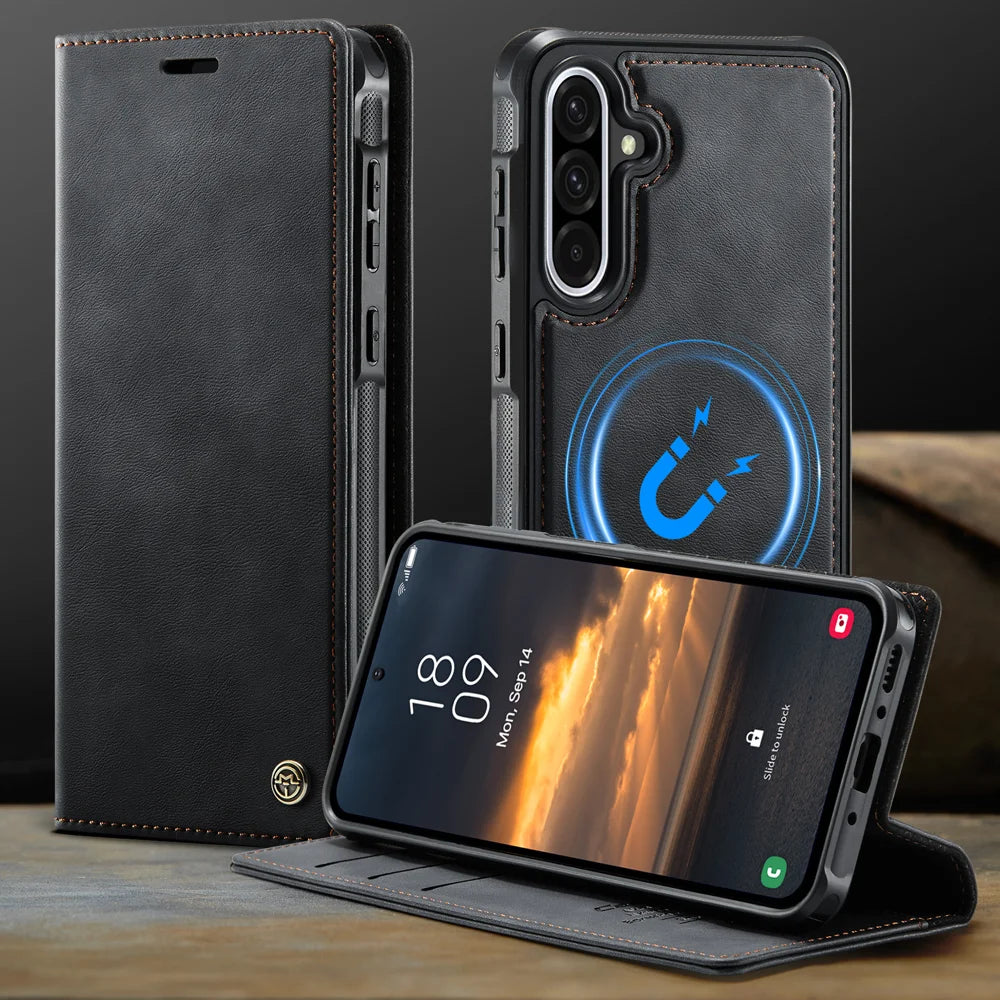 CASEME For Samsung Galaxy A36 5G Magnetic Case  C49 RFID Blocking Detachable Wallet Leather Phone Cover - Black - 7