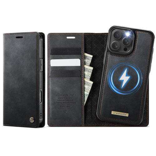 CASEME For iPhone 16 Pro Case  C49  Compatible with MagSafe RFID Blocking Detachable Wallet Leather Phone Cover - Black - 1
