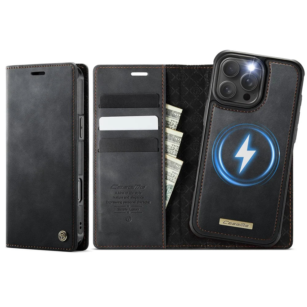 CASEME For iPhone 16 Pro Case  C49  Compatible with MagSafe RFID Blocking Detachable Wallet Leather Phone Cover - Black - 1