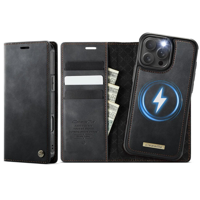 CASEME For iPhone 16 Pro Case  C49  Compatible with MagSafe RFID Blocking Detachable Wallet Leather Phone Cover - Black - 1