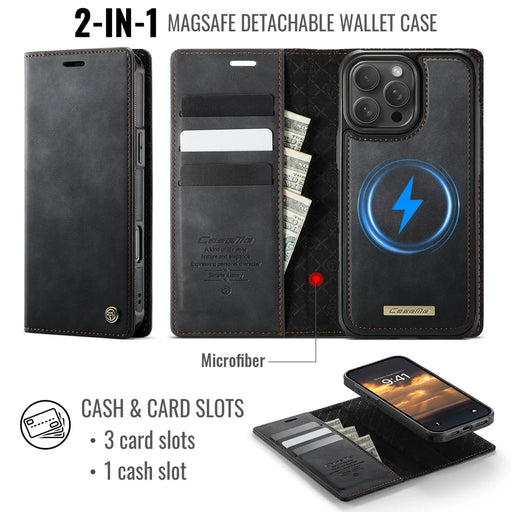 CASEME For iPhone 16 Pro Case  C49  Compatible with MagSafe RFID Blocking Detachable Wallet Leather Phone Cover - Black - 2