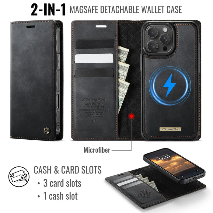 CASEME For iPhone 16 Pro Case  C49  Compatible with MagSafe RFID Blocking Detachable Wallet Leather Phone Cover - Black - 2