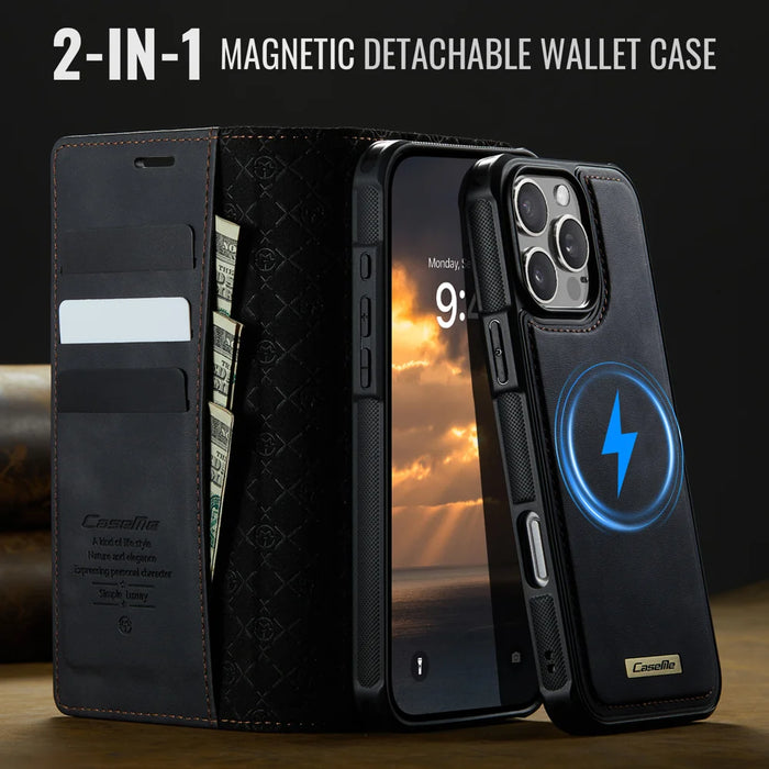 CASEME For iPhone 16 Pro Case  C49  Compatible with MagSafe RFID Blocking Detachable Wallet Leather Phone Cover - Black - 4