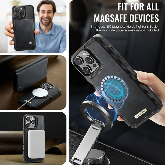 CASEME For iPhone 16 Pro Case  C49  Compatible with MagSafe RFID Blocking Detachable Wallet Leather Phone Cover - Black - 5