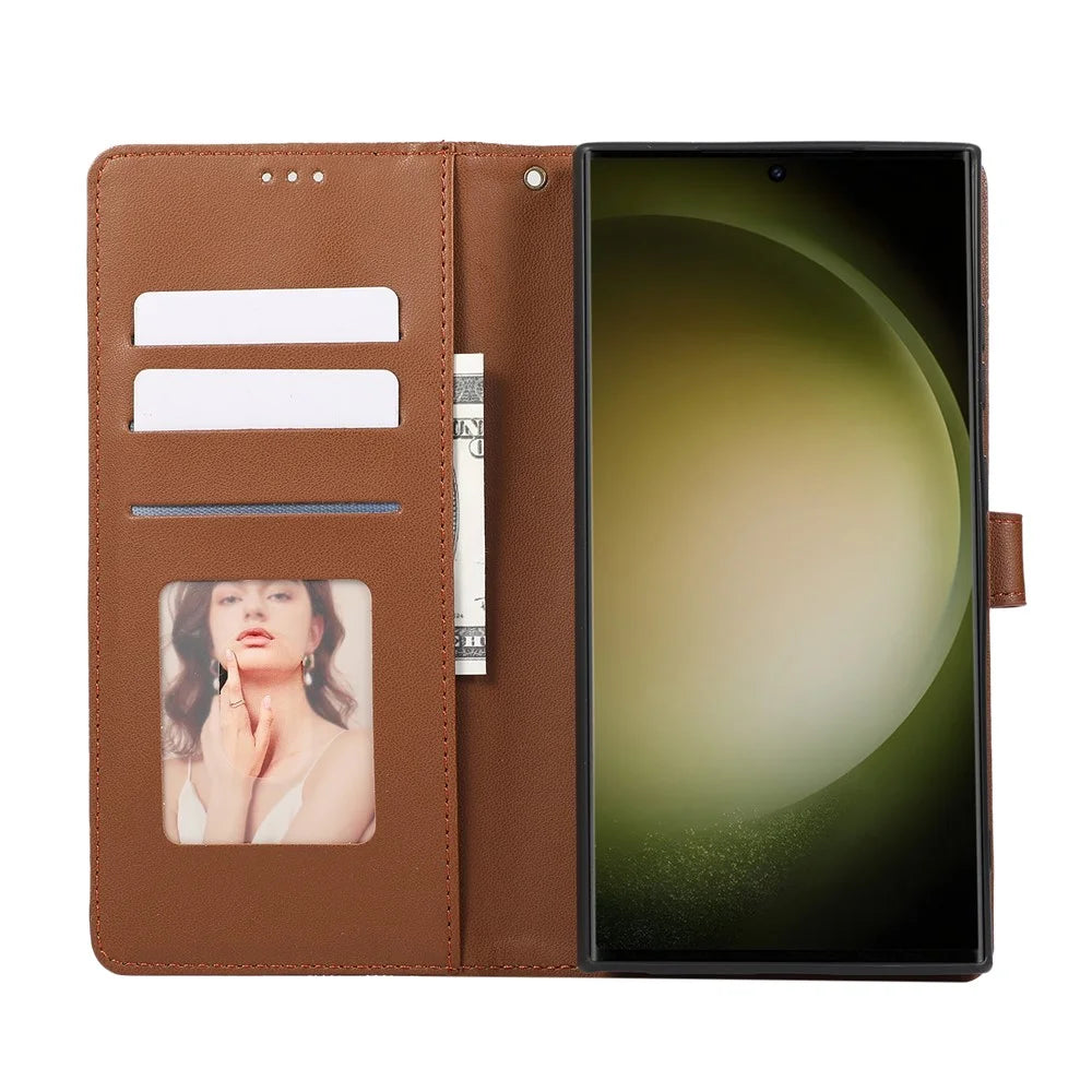 For Samsung Galaxy S25 Ultra Case 3D Rhombus Grid Imprinted Wallet Leather Phone Cover with Lanyard - Brown - 4