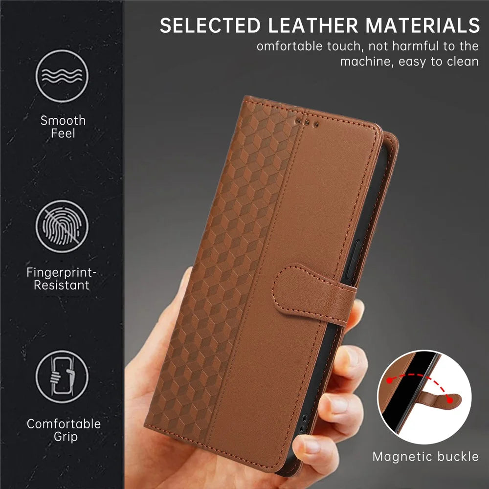 For Samsung Galaxy S25 Ultra Case 3D Rhombus Grid Imprinted Wallet Leather Phone Cover with Lanyard - Brown - 5