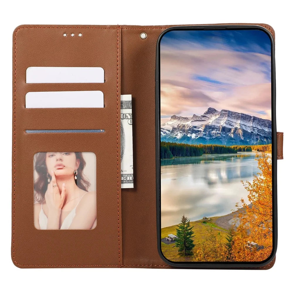 For Samsung Galaxy A56 5G Case 3D Rhombus Grid Imprinted Wallet Leather Phone Cover with Lanyard - Brown - 4