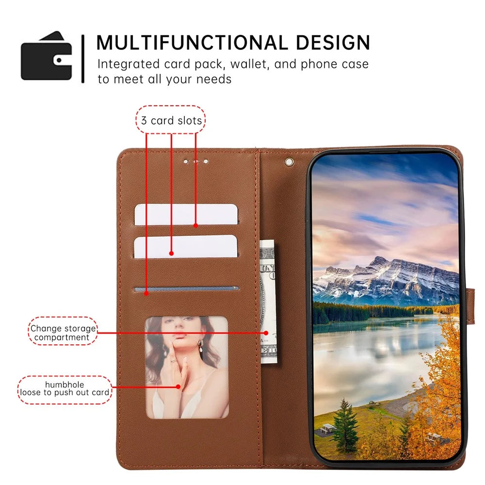 For Samsung Galaxy A56 5G Case 3D Rhombus Grid Imprinted Wallet Leather Phone Cover with Lanyard - Brown - 7