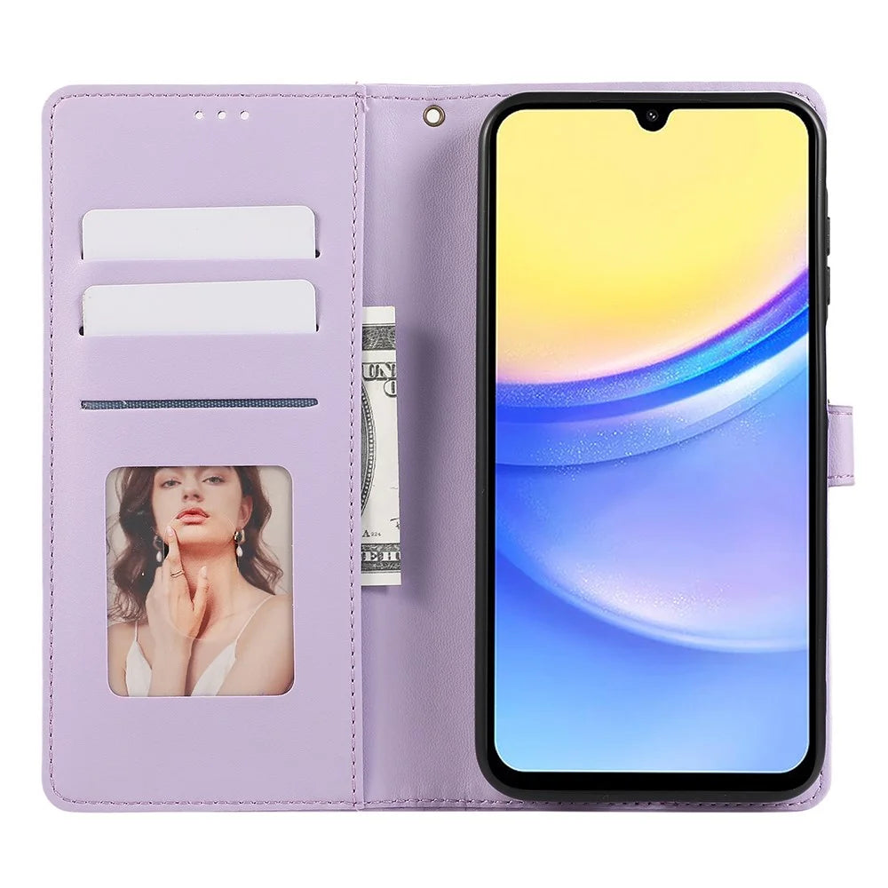 For Samsung Galaxy A36 5G Case 3D Rhombus Grid Imprinted Wallet Leather Phone Cover with Lanyard - Purple - 2