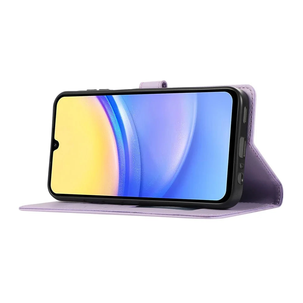 For Samsung Galaxy A36 5G Case 3D Rhombus Grid Imprinted Wallet Leather Phone Cover with Lanyard - Purple - 3