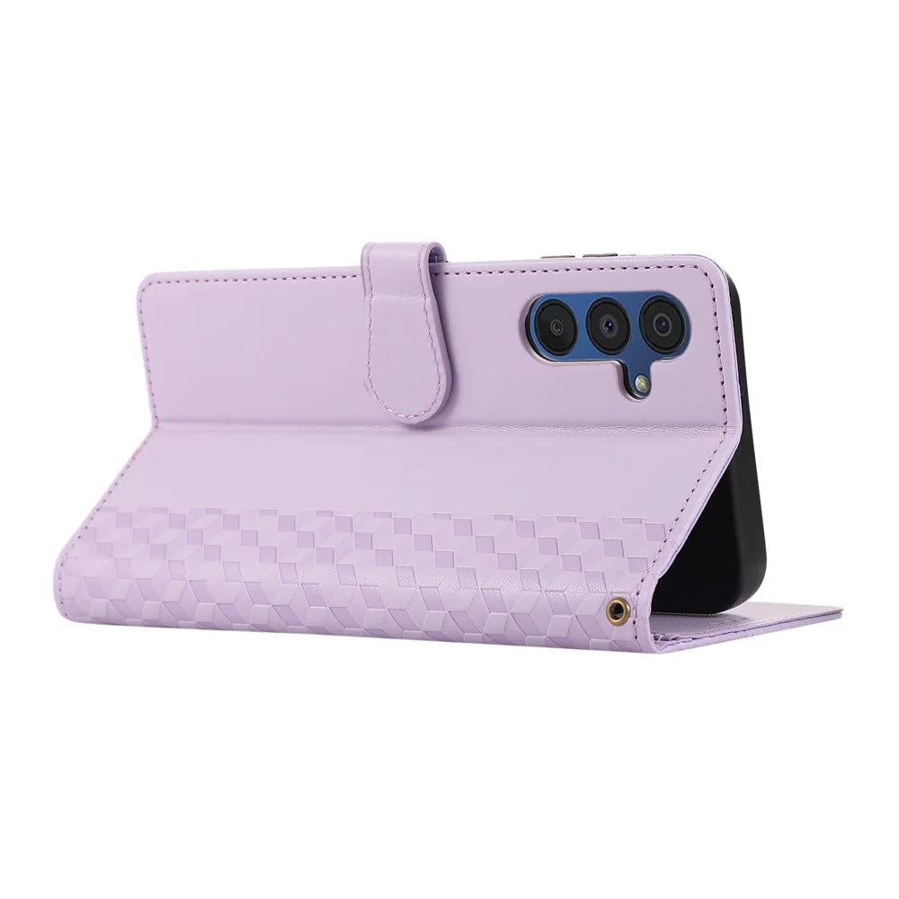 For Samsung Galaxy A36 5G Case 3D Rhombus Grid Imprinted Wallet Leather Phone Cover with Lanyard - Purple - 4