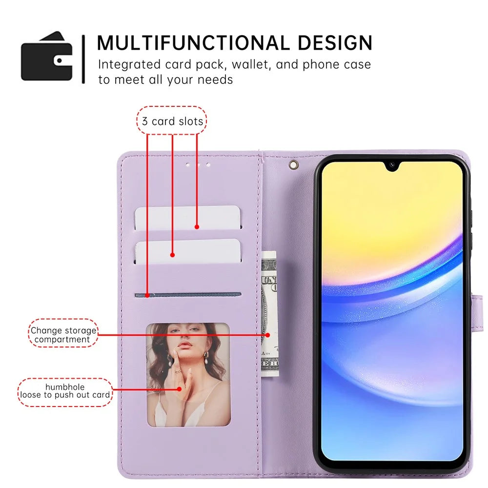 For Samsung Galaxy A36 5G Case 3D Rhombus Grid Imprinted Wallet Leather Phone Cover with Lanyard - Purple - 7