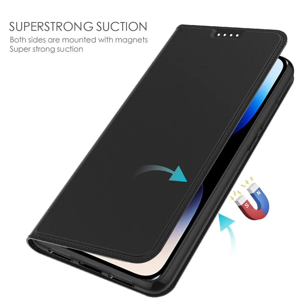For iPhone 14 Pro PU Leather Card Slot Phone Case Stand Hidden Magnetic Absorption Shockproof Protective Cover - Black - 4