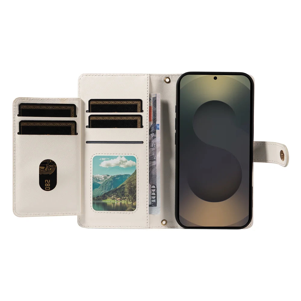 For Samsung Galaxy S25 Ultra Wallet Case with Straps, Rhombus Leather Stand Phone Cover - White - 2