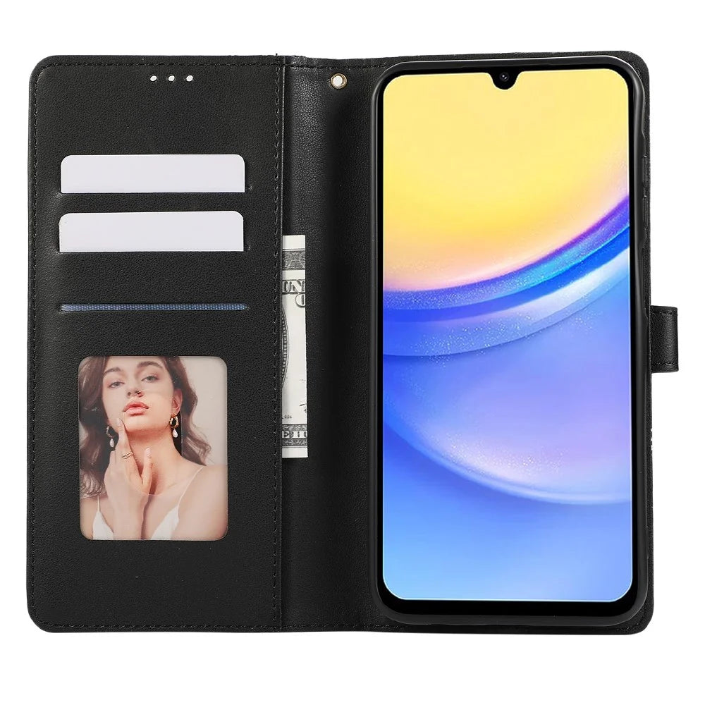 Leather Case For Samsung Galaxy A18 5G / A18 4G / A17 5G / A17 4G / A26 5G / A16 5G / A16 4G 3D Rhombus Grid Imprinted Wallet Phone Cover with Lanyard - Black - 2