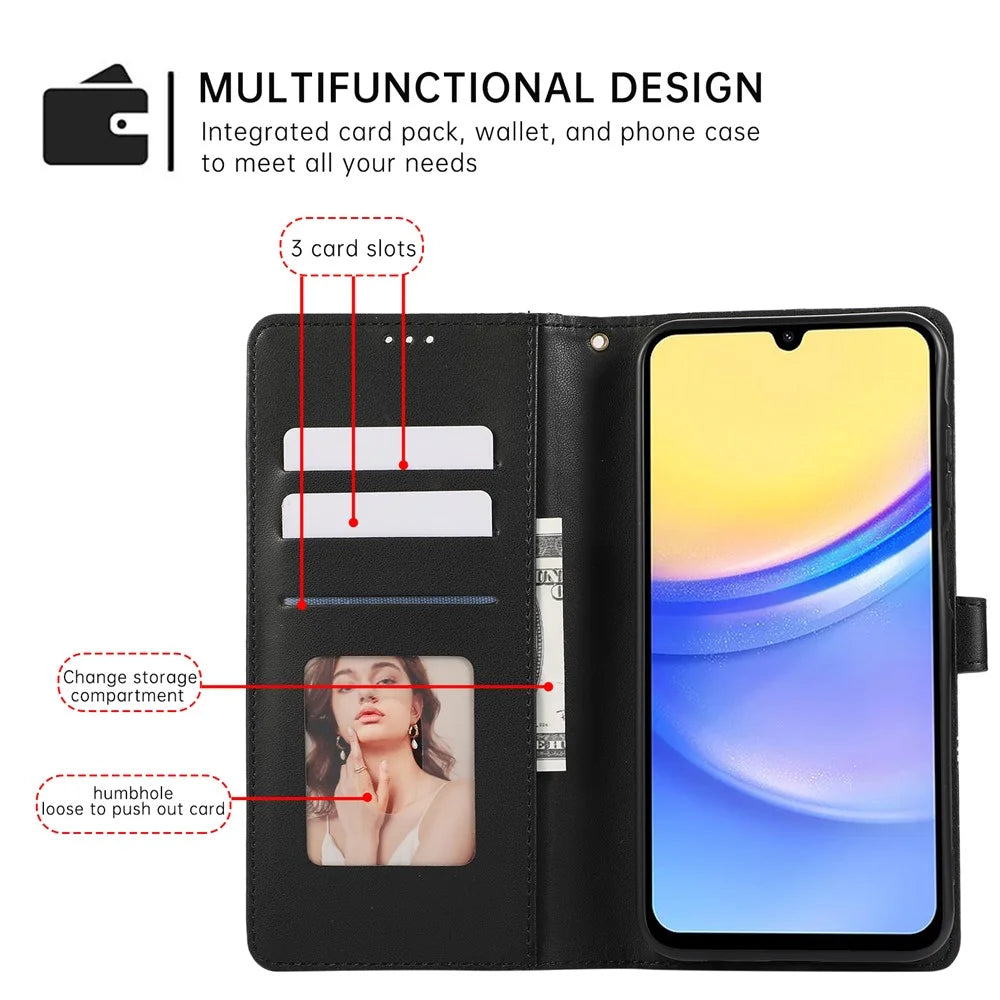 Leather Case For Samsung Galaxy A18 5G / A18 4G / A17 5G / A17 4G / A26 5G / A16 5G / A16 4G 3D Rhombus Grid Imprinted Wallet Phone Cover with Lanyard - Black - 7