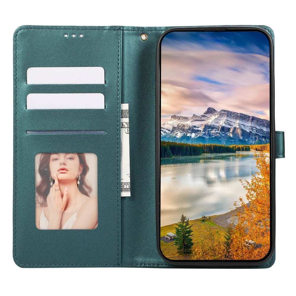 For Samsung Galaxy S25  /  S24 Case 3D Rhombus Grid Imprinted Wallet Leather Phone Cover with Lanyard - Green - 2