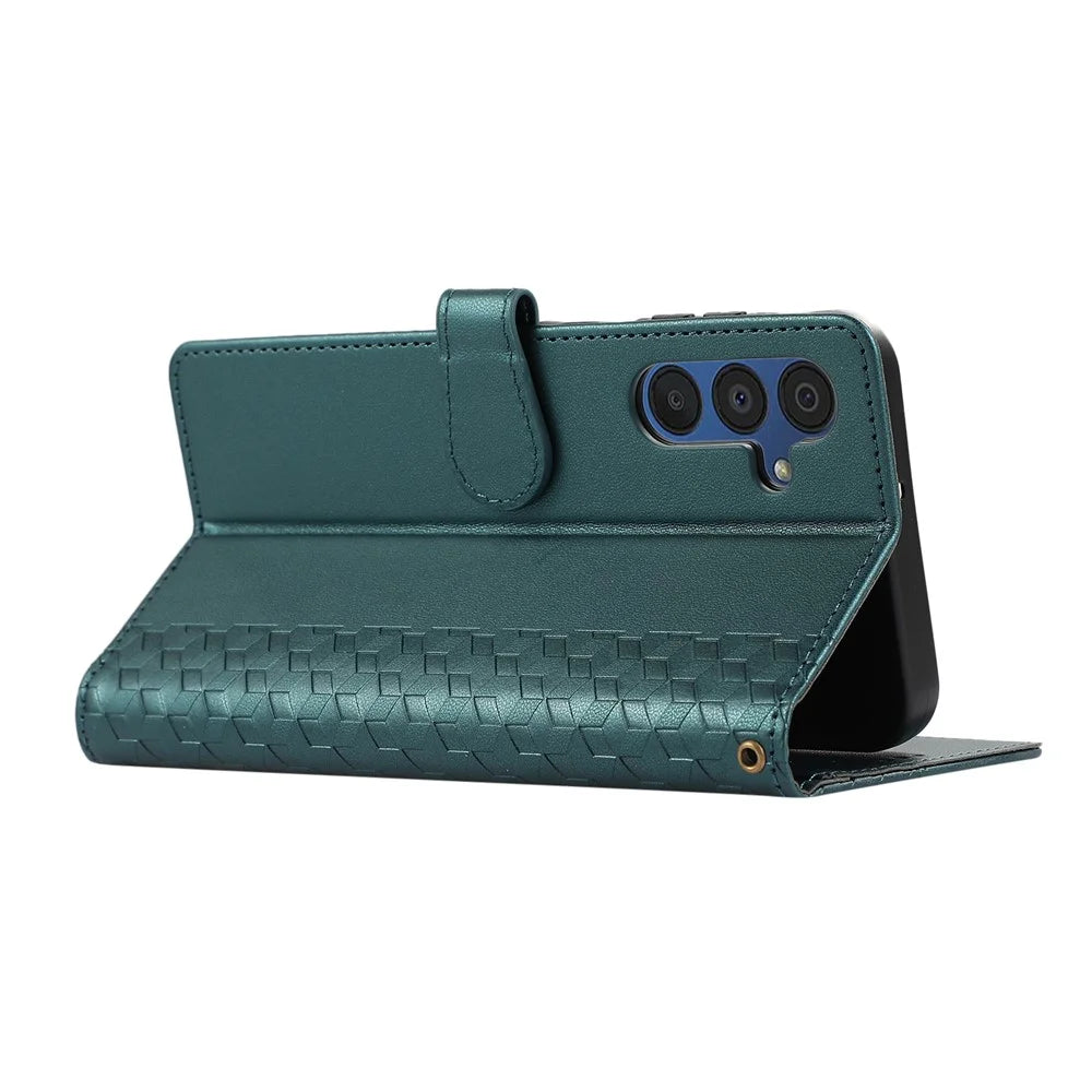 For Samsung Galaxy S25  /  S24 Case 3D Rhombus Grid Imprinted Wallet Leather Phone Cover with Lanyard - Green - 4