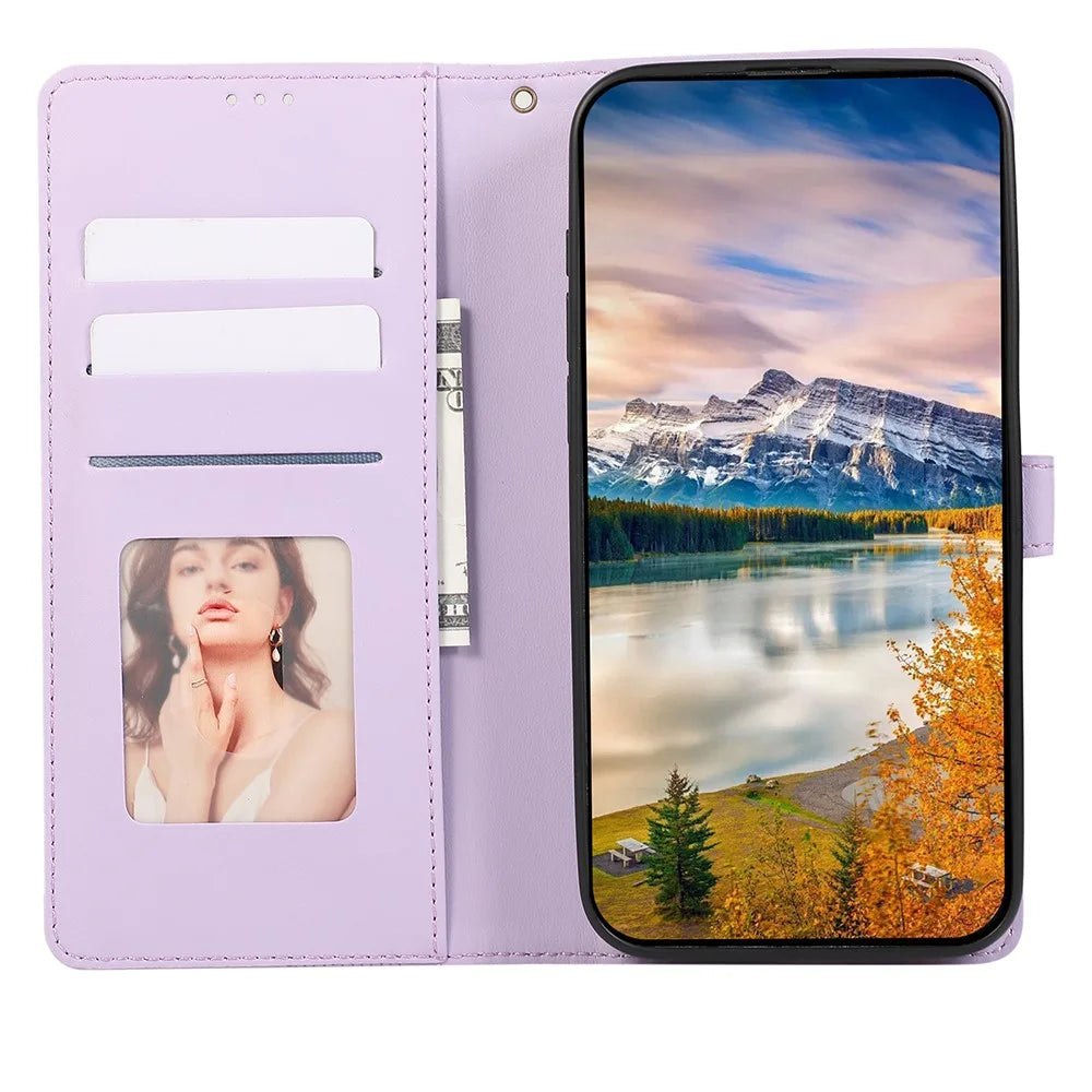 For iPhone 17e / 16e Case 3D Rhombus Grid Imprinted Wallet Leather Phone Cover with Lanyard - Purple - 4