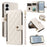 For Samsung Galaxy S25 Edge Wallet Case with Straps, Rhombus Leather Stand Phone Cover - White - 1