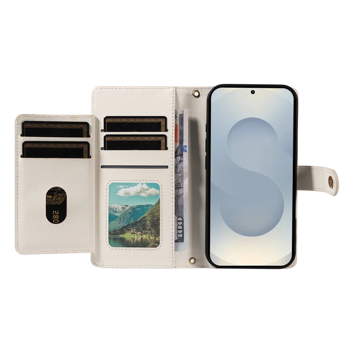 For Samsung Galaxy S25 Edge Wallet Case with Straps, Rhombus Leather Stand Phone Cover - White - 2