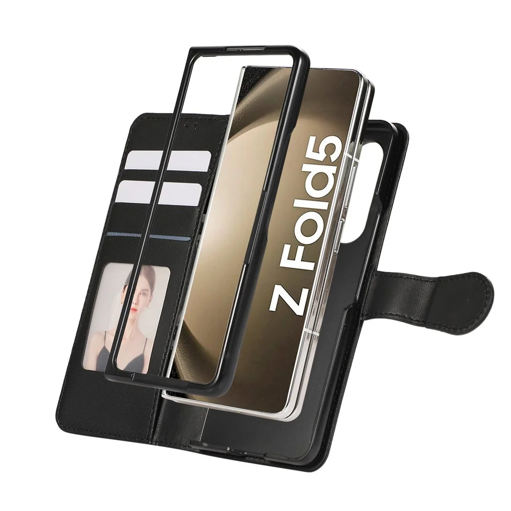 For Samsung Galaxy Z Fold6 5G Case 3D Rhombus Grid Imprinted Wallet Leather Phone Cover with Lanyard - Black - 4