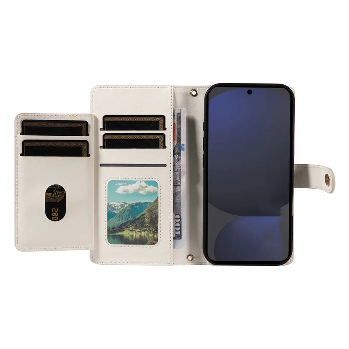 For Samsung Galaxy S24 FE Wallet Case with Straps, Rhombus Leather Stand Phone Cover - White - 2