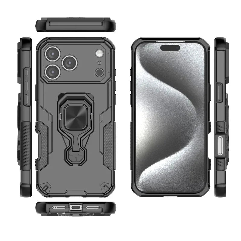 WANLONFENG For iPhone 17 Pro Max Phone Case  PC TPU Back Cover Kickstand with Tempered Glass - Black - 2