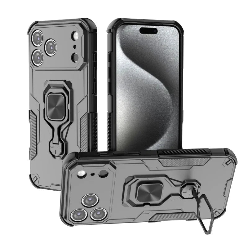 WANLONFENG For iPhone 17 Pro Max Phone Case  PC TPU Back Cover Kickstand with Tempered Glass - Black - 4