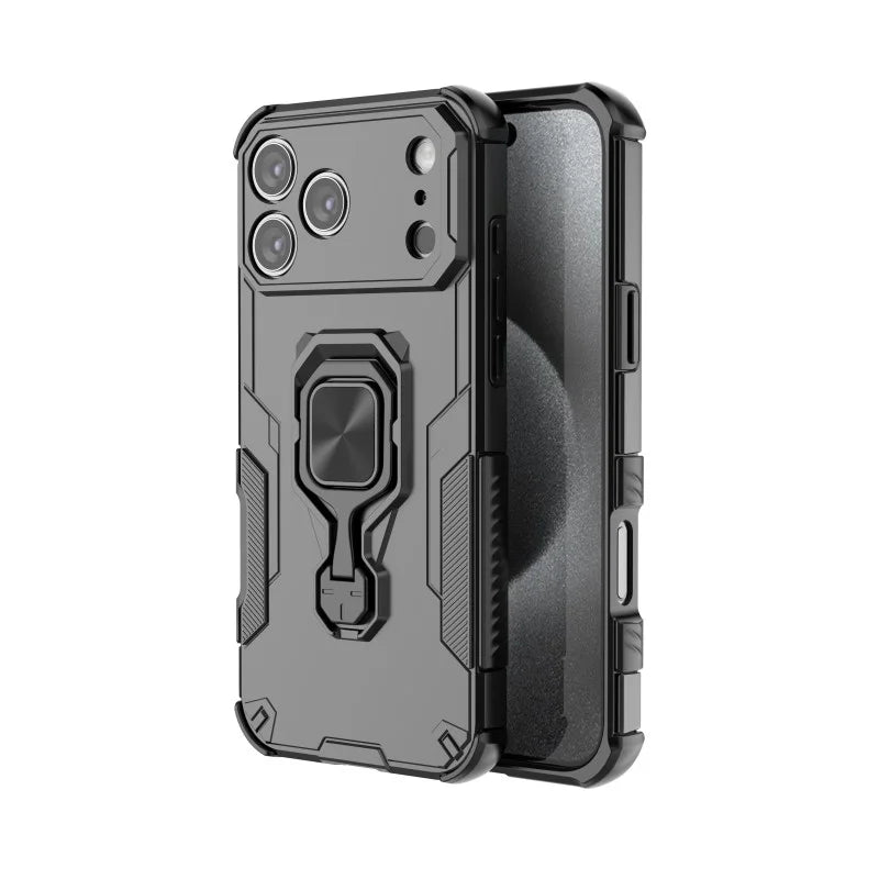 WANLONFENG For iPhone 17 Pro Max Phone Case  PC TPU Back Cover Kickstand with Tempered Glass - Black - 5