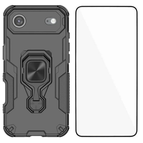 WANLONFENG For iPhone Air Phone Case  PC TPU Back Cover Kickstand with Tempered Glass - Black - 1
