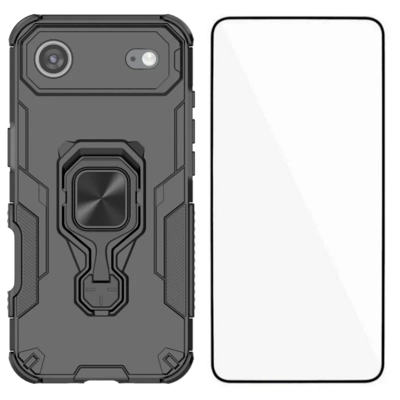 WANLONFENG For iPhone Air Phone Case  PC TPU Back Cover Kickstand with Tempered Glass - Black - 1