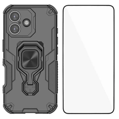 WANLONFENG For iPhone 17 Phone Case  PC TPU Back Cover Kickstand with Tempered Glass - Black - 1