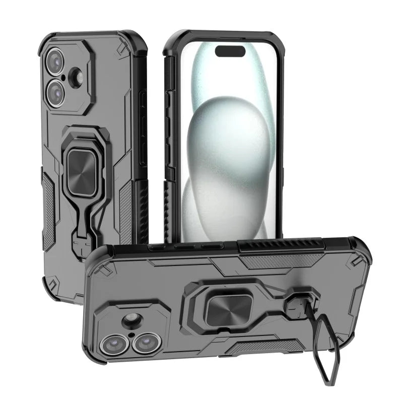 WANLONFENG For iPhone 17 Phone Case  PC TPU Back Cover Kickstand with Tempered Glass - Black - 4
